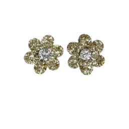 Set of 2 Glitter Flower Clips - Gold
